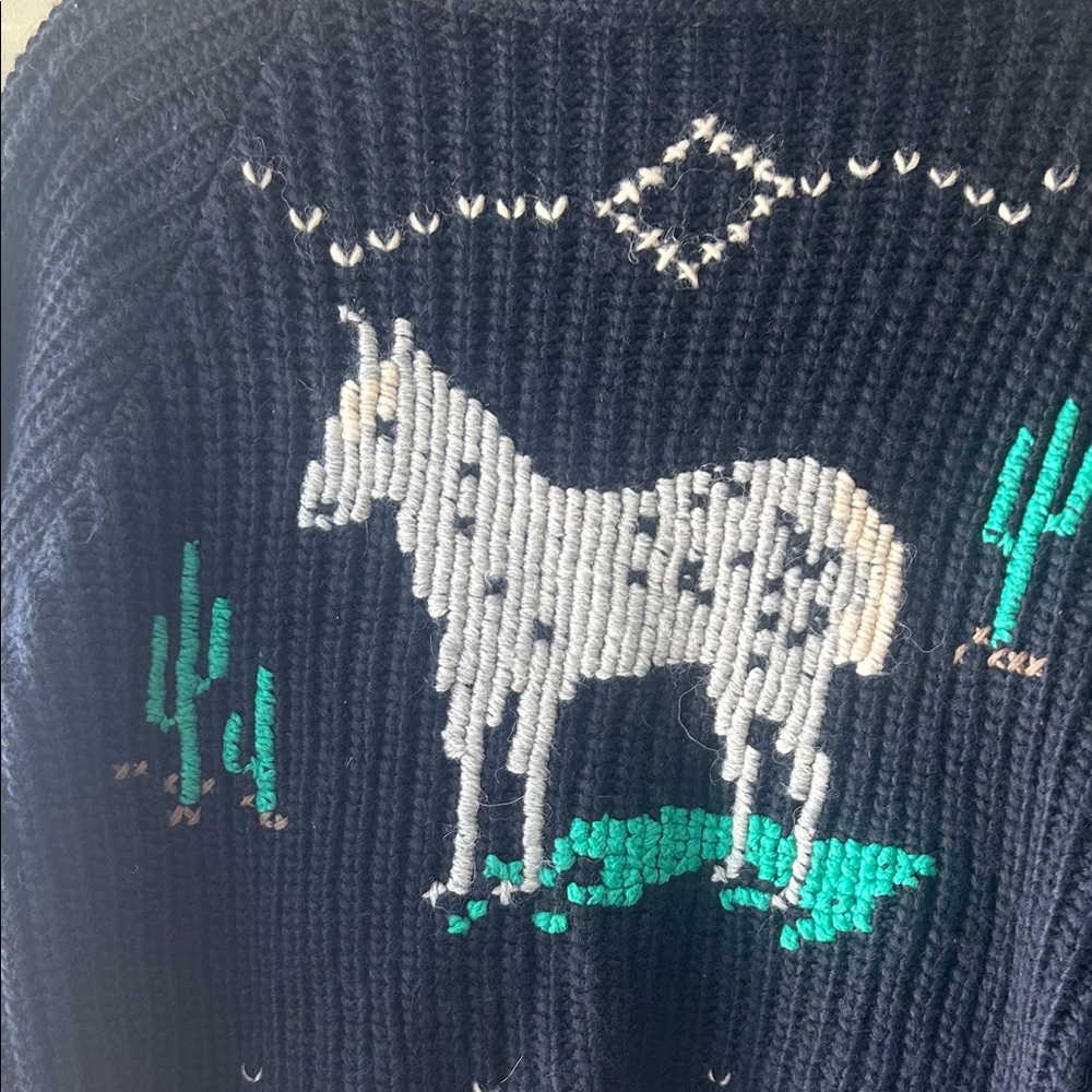 Greats Navy Shawl Collar Cardigan with White Animal Motif - Picture 7 of 8